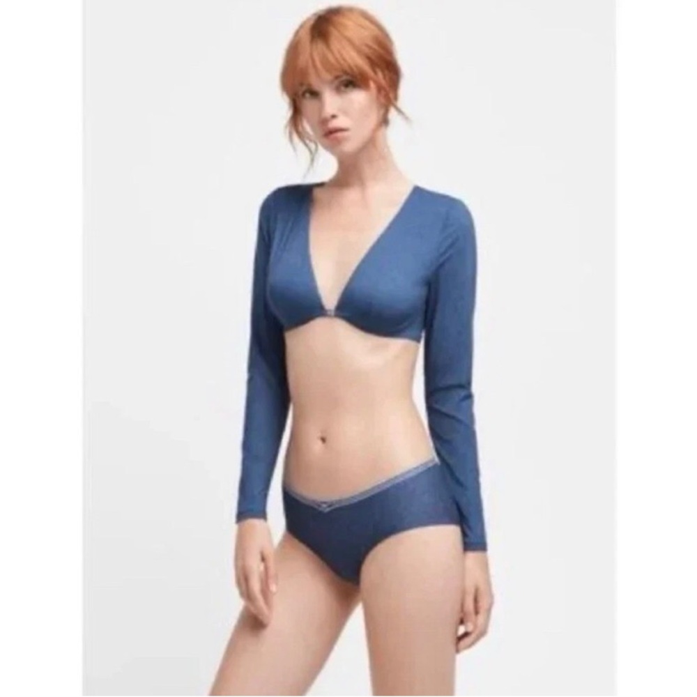 BNWT Wolford taylor Bra 40C 10 Texas light Blue underwear top